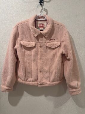 Girls Levi's Sherpa Trucker Jacket in a soft pink, button down, pockets,XL 13-1